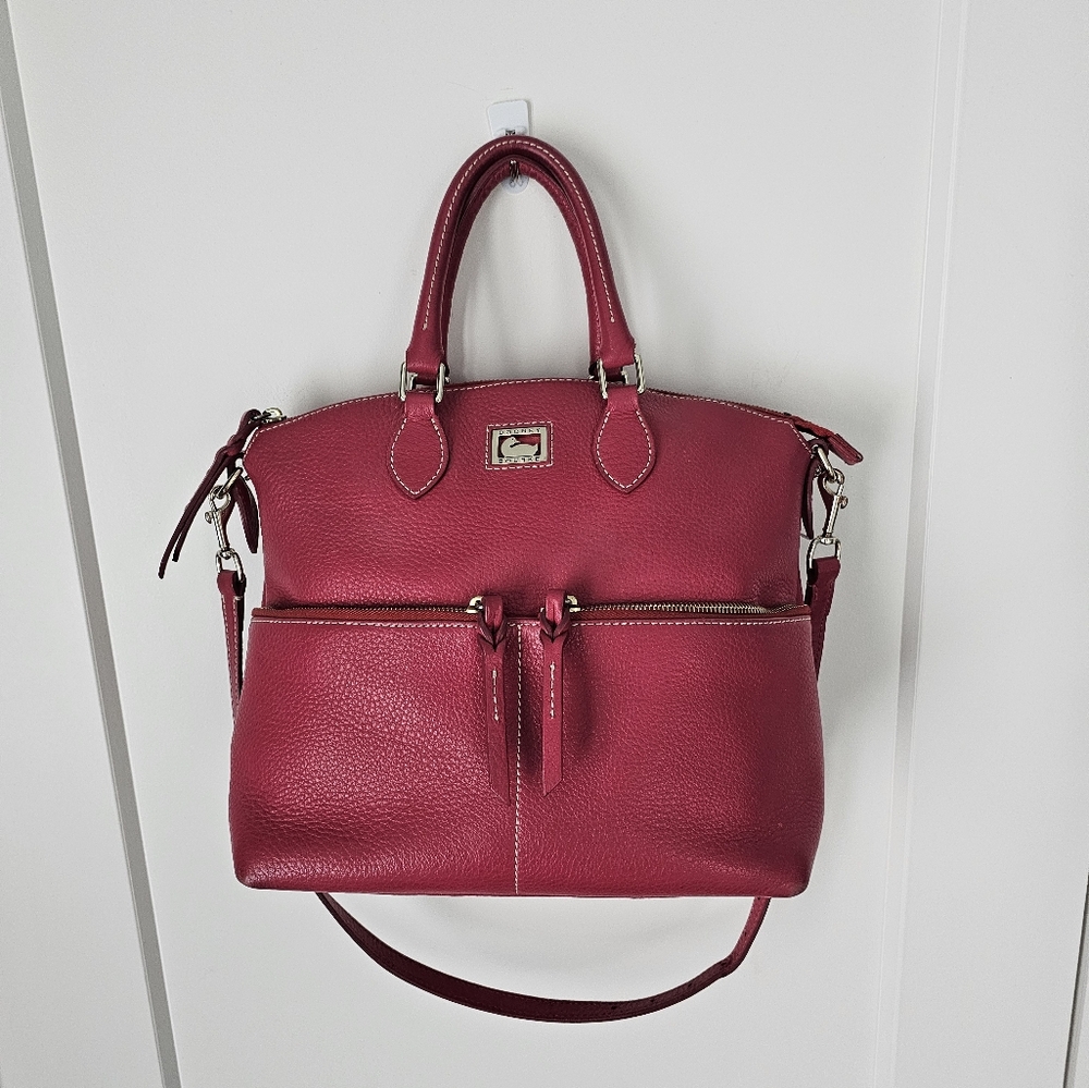 Dooney & Bourke Dillen Red Pebbled Leather Double Pocket Satchel Bag